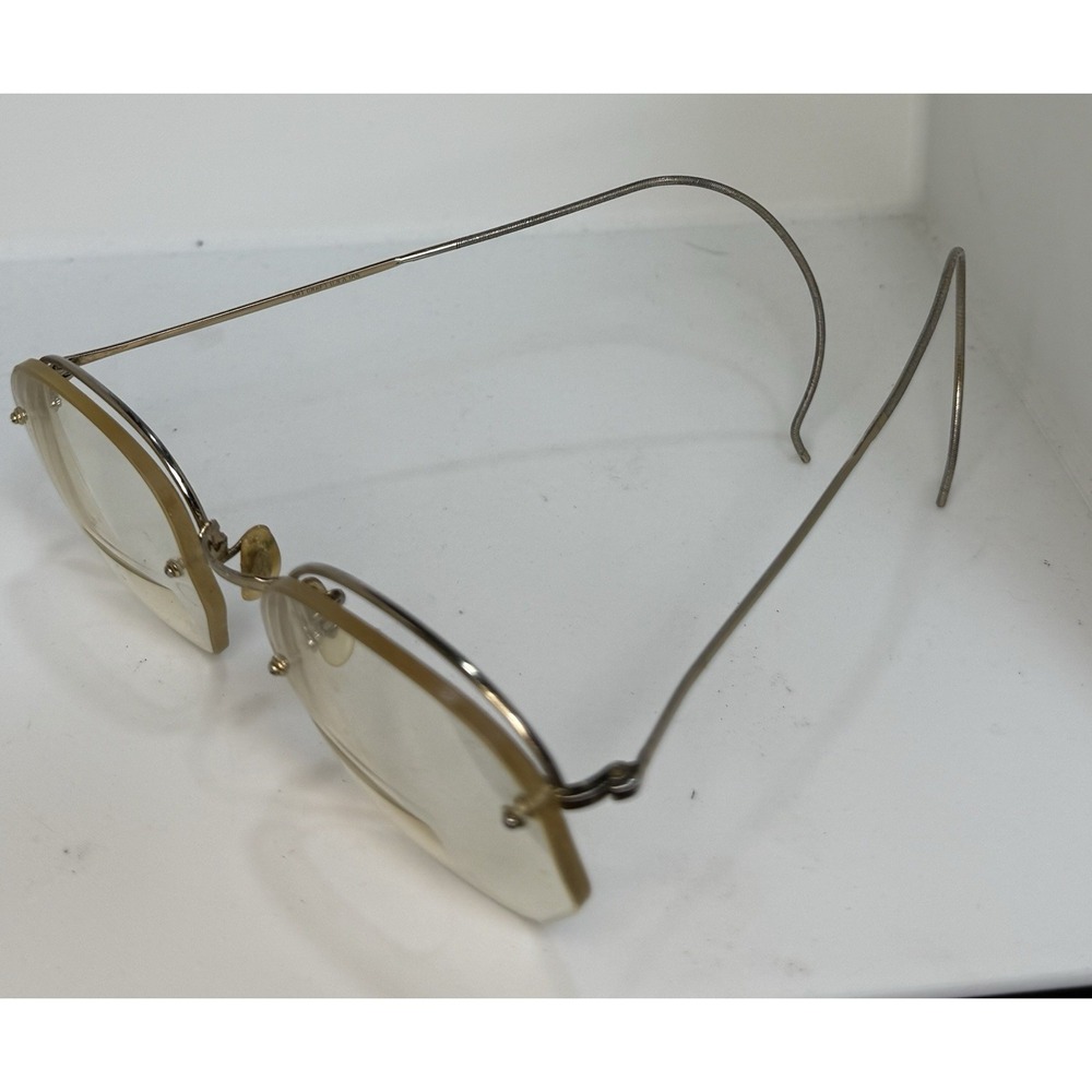 Vintage Art Craft USA Rimless Eyeglasses Gold Wire Wrap Temples Antique Specs
